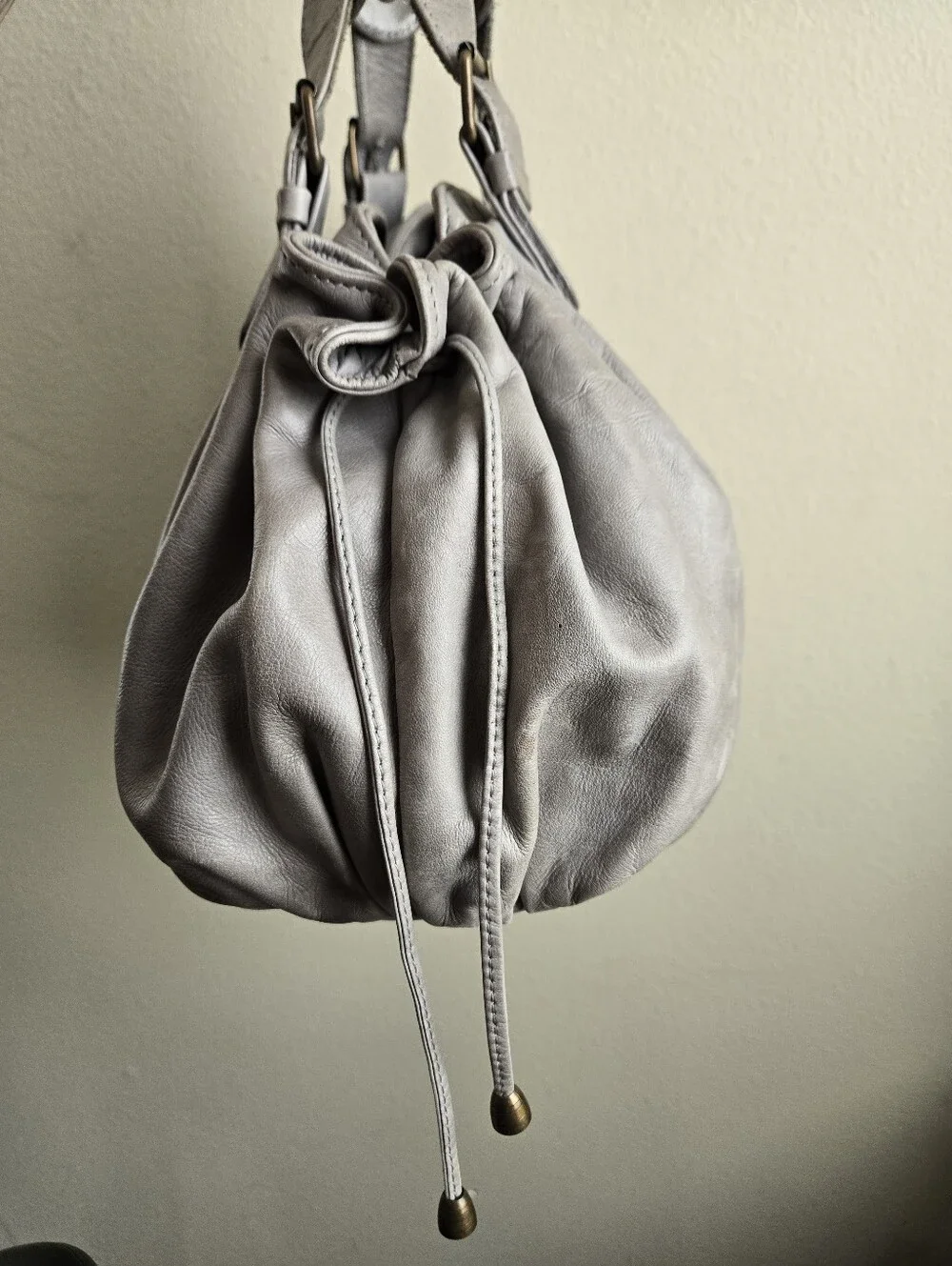 Gerard Darel 24H Bag Hobo Purse Satchel Gray Leather Made In France
